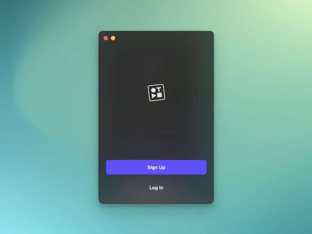 Sign up or login screen on a Mac, after giving app permissions.