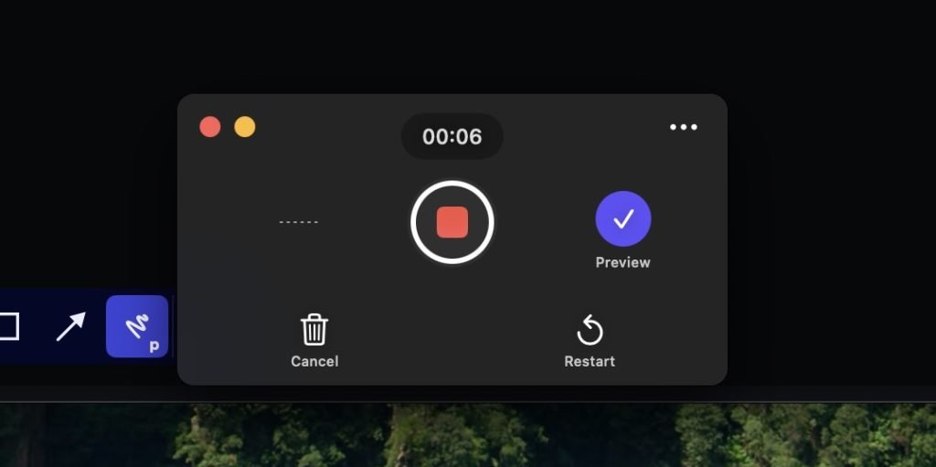 Screenshot of 'currently recording' view in Tella, at 6 seconds into a recording.